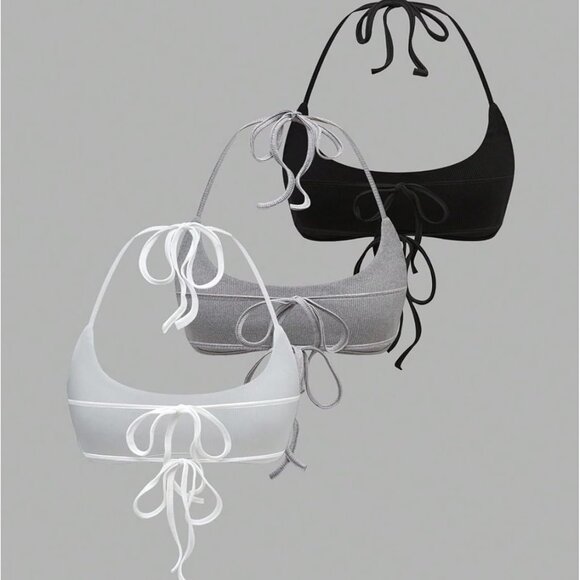 Women's Backless Halter Crop Top Micro Slim Fit Camisole 3 Pack Casual Evening - Picture 2 of 5